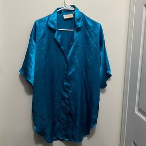 Vintage Secrecy Satin Jewel Tone Button Down Shirt  Size Medium